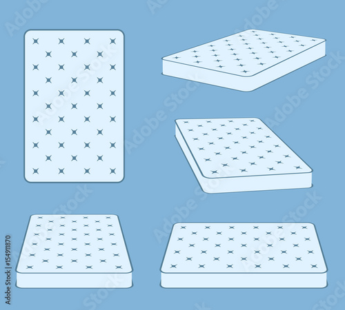 Padded comfortable sleeping bed mattress in different position vector template