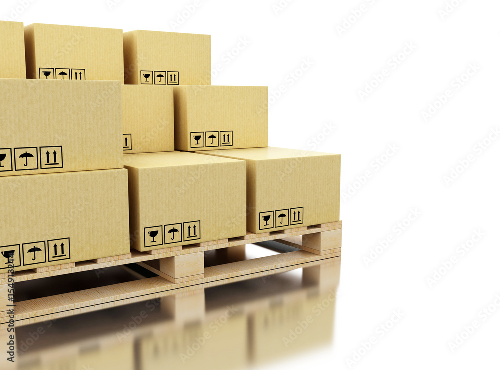 Fototapeta premium 3d Shipping cardboard boxes on pallet