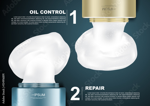 Spill cream of green and gold cosmetic product on dark background