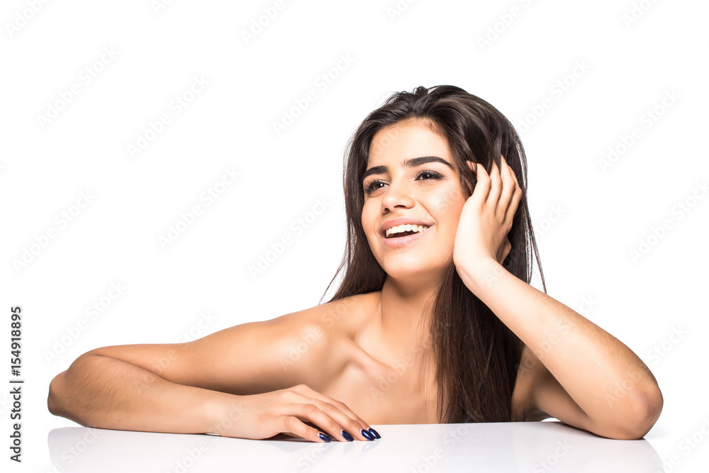 Beautiful Woman Face Portrait Beauty Skin Care Concept. Fashion Beauty Model isolated on white Beautiful Woman Face Portrait Beauty Skin Care Concept. Fashion Beauty Model isolated on white