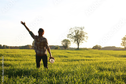 Man in casual clothes is a traveler in the open spaces