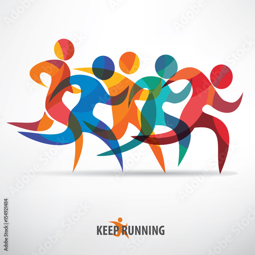 running people set of stylized icons and silhouettes  sport and activity  background