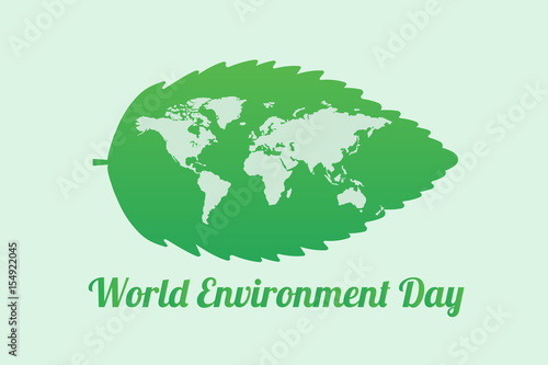 Map of the world on a leaf of tree. Concept World environment day. Vector illustration.