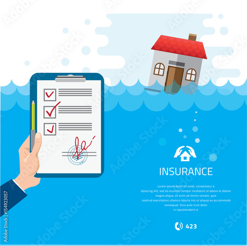 Building Soaking Under Flood Disaster Vector Illustration