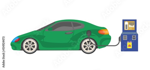 Electrocar battery charging colorful vector illustration on white