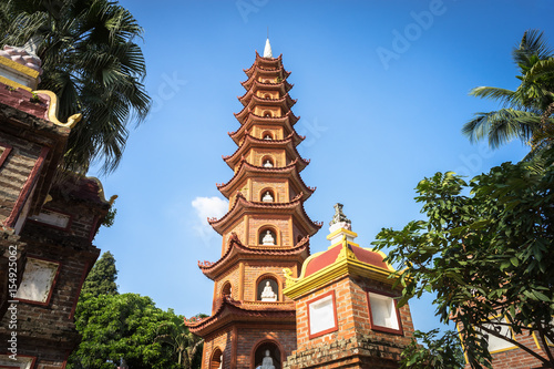 Old tower at Tran Quoc the oldest temple in Hanoi, Vietnam