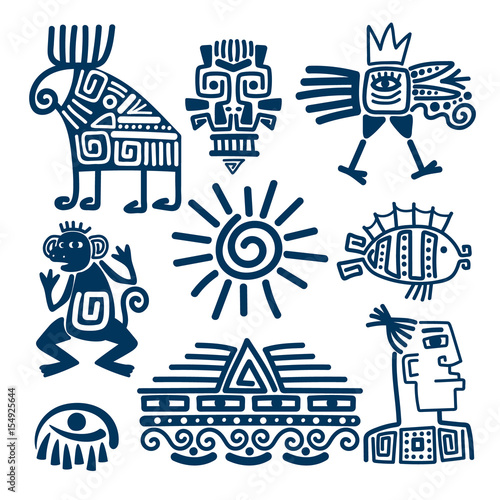 Maya or inca blue totem icons photo
