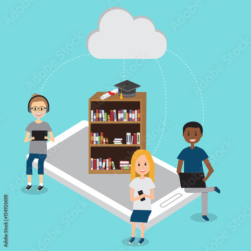 People in Generation Z  with mobile education cloud technology .illustration EPS 10.