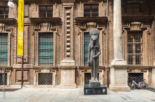 The statue at the entrance to the Egyptian Museum. Turin