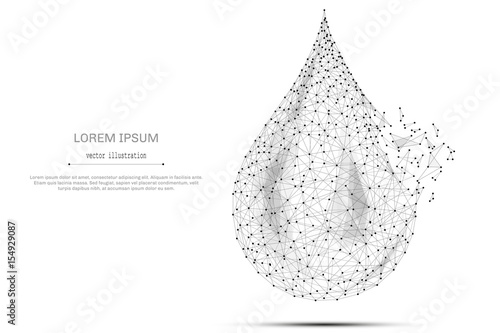 Abstract mash line and point Water drop low on white background with an inscription. Starry sky or space, consisting of stars and the universe. Vector illustration