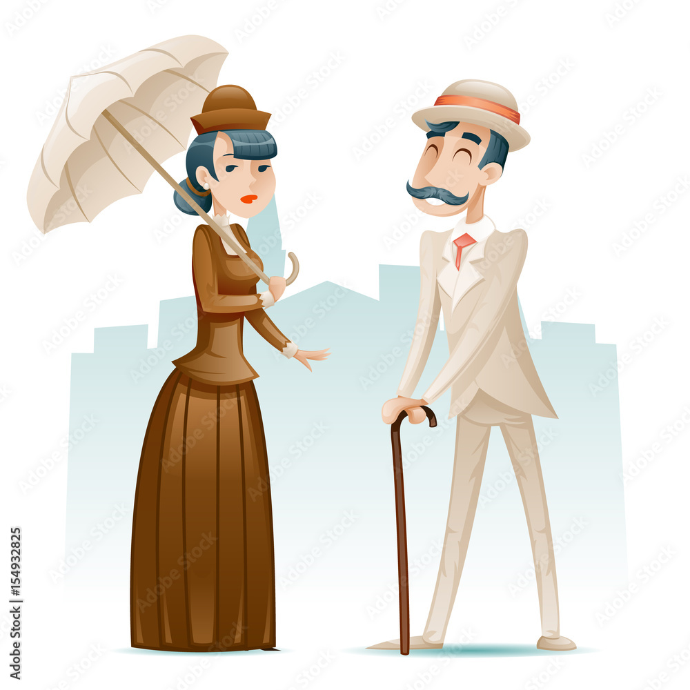 Victorian Lady and Gentleman Wealthy Cartoon Characters Icons on Stylish  English City Background Retro Vintage Great Britain Design Vector  Illustration Stock Vector | Adobe Stock