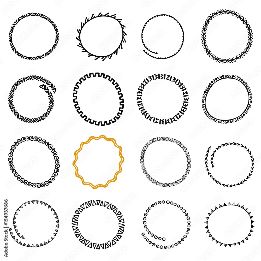 Set of Hand Drawn Circle Frames in Ethnic Style Set of Hand Drawn Circle Frames in Ethnic Style