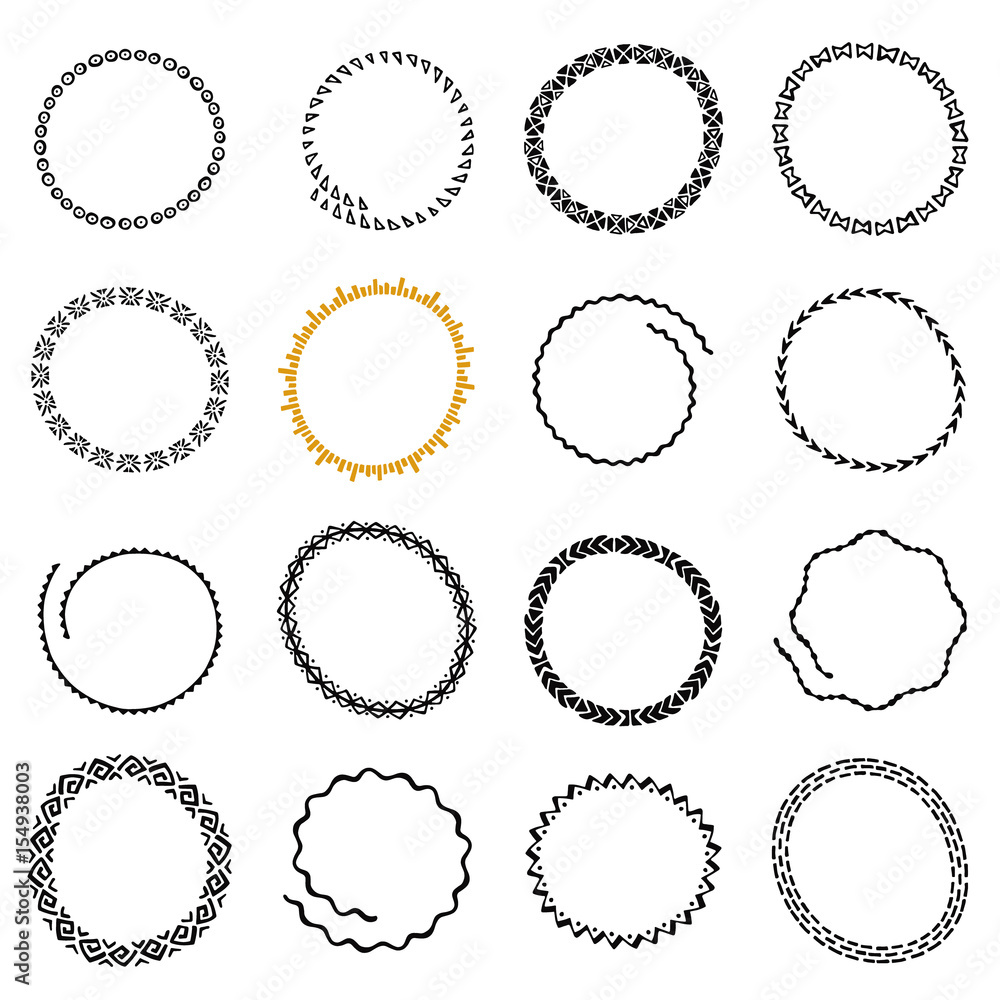 Set of Hand Drawn Circle Frames in Ethnic Style
