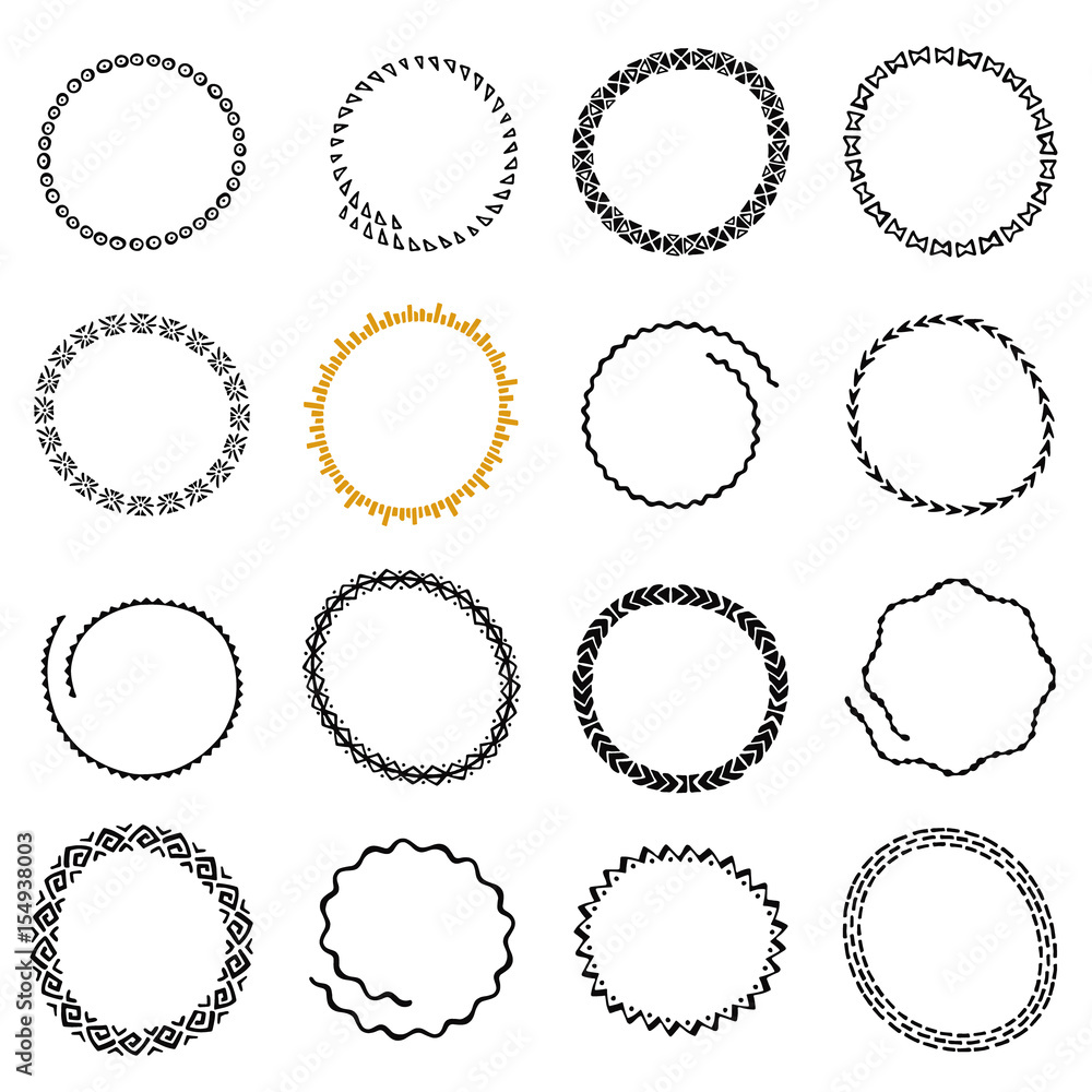 Set of Hand Drawn Circle Frames in Ethnic Style Set of Hand Drawn Circle Frames in Ethnic Style