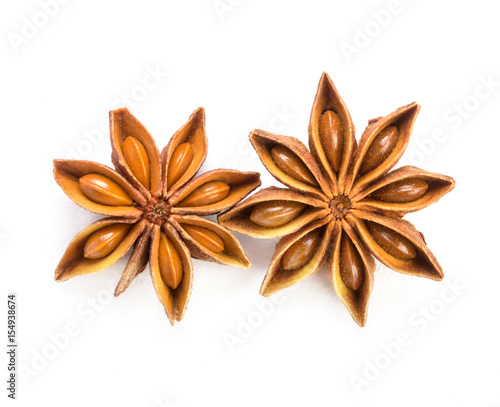 close up the star anise on white background