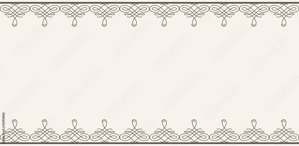 Backdrop with borders in calligraphic retro style in brown color isolated on beige background.