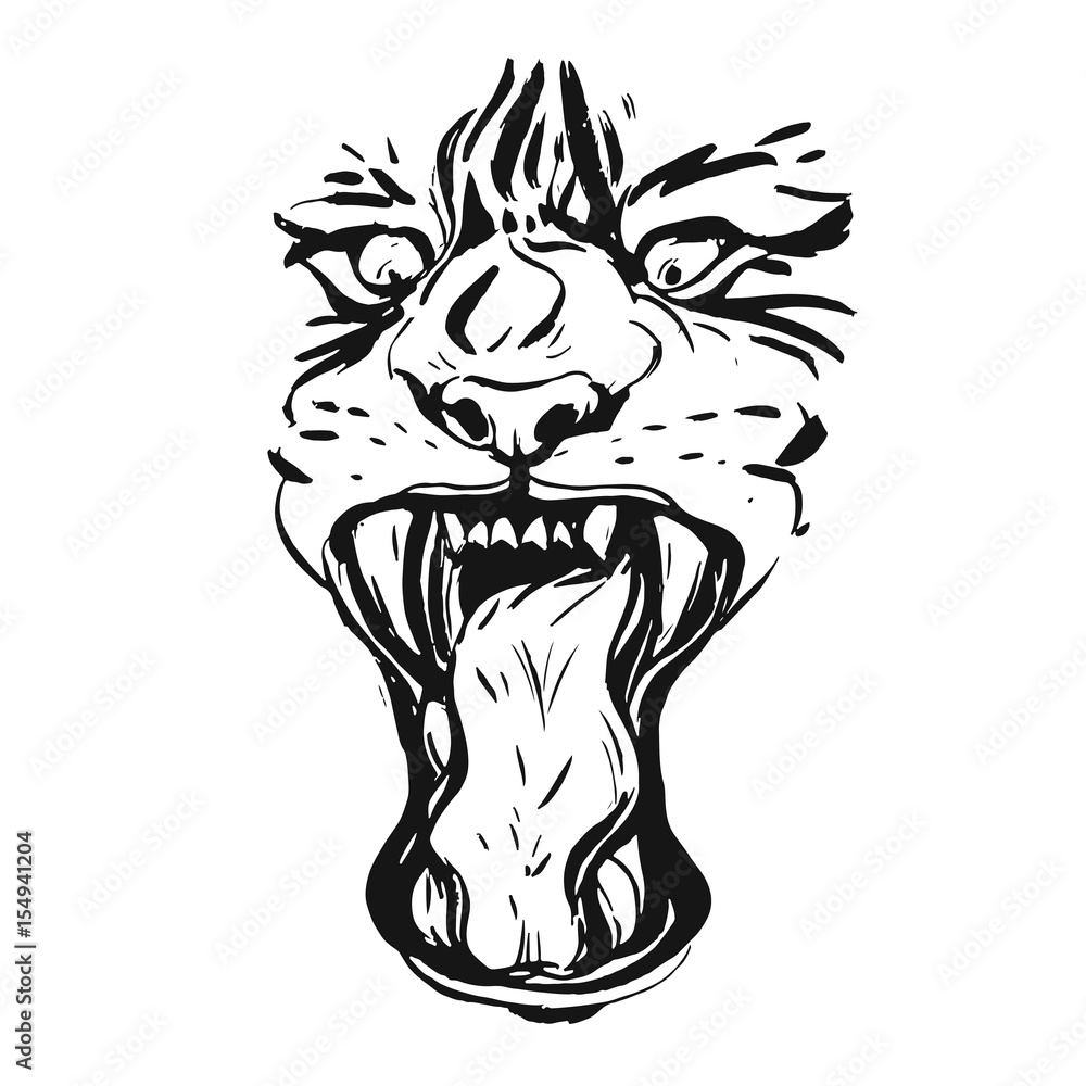 Premium Vector | Hand drawn of black and white crouching angry tiger