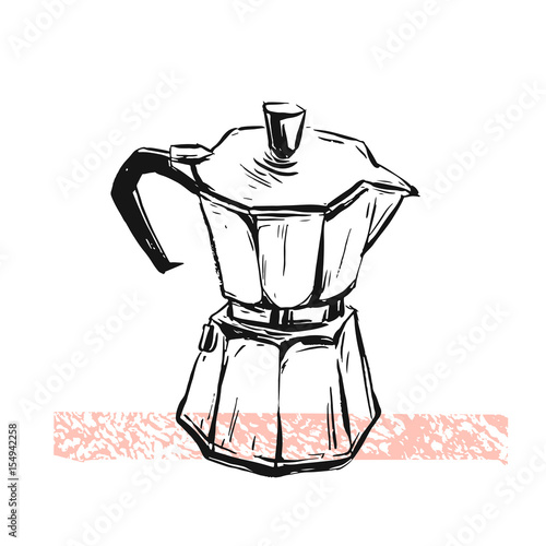 Hand made vector abstract graphic illustration with geyser coffee maker isolated on white background.Design for posters,prints,cards templates,logos,signs,flayers.