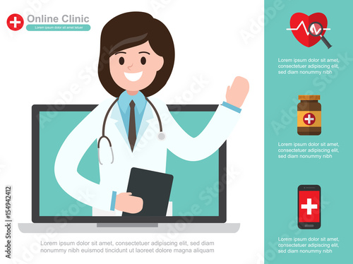 female doctor. vector illustration. online healthcare diagnosis and medical consultant. infographic design.