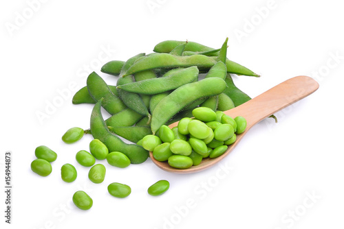 Wallpaper Mural edamame beans in wooden spoon isolated on white background Torontodigital.ca