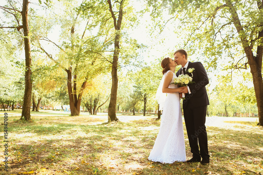 couple bride and groom on a park background couple bride and groom on a park background