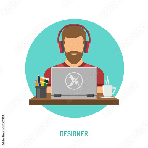 Designer freelancer working on laptop
