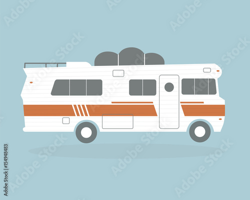 Vintage camping car. Flat vector illustration