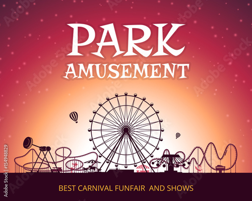 Color vector background of amusement park. Poster design with place for your text