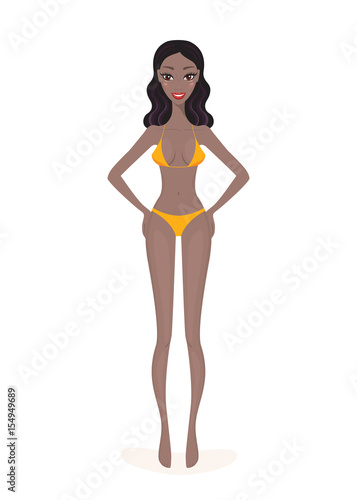 Beautiful African American Black Woman in swimsuit Summer Beach Vacation