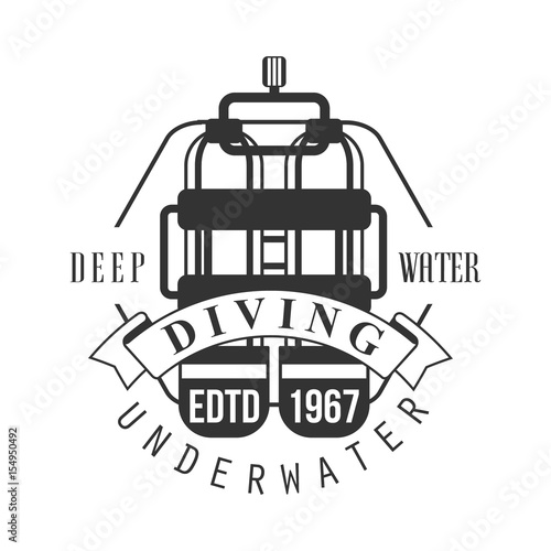 Diving underwater deep water edtd 1967 logo. Black and white vector Illustration