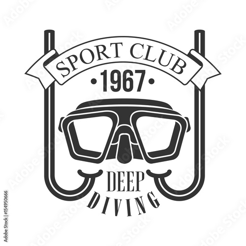Sport club deep diving 1967 vintage logo. Black and white vector Illustration