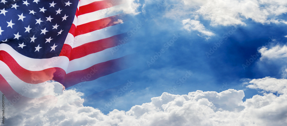 Naklejka premium USA flag on cloud and blue sky background for 4 july independence day or other celebration