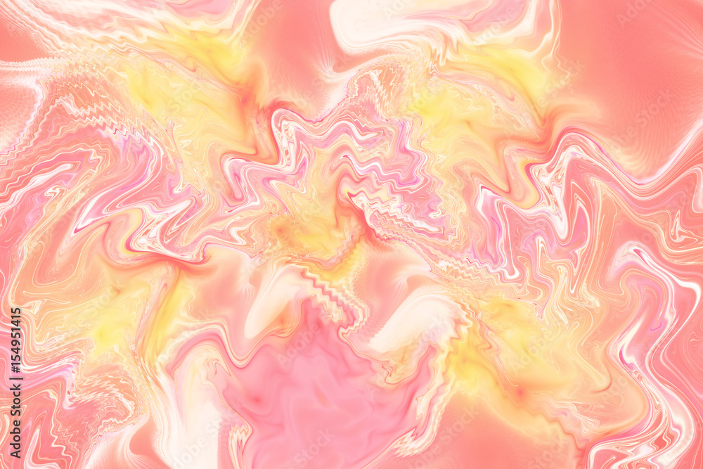 Abstract fantasy marble texture. Romantic fractal background in pastel pink and orange colors. Digital art. 3D rendering.