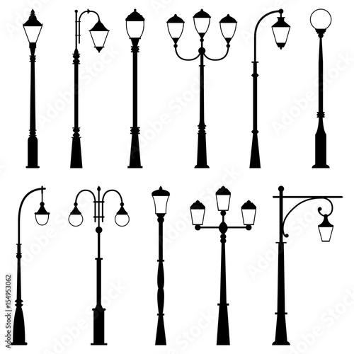 Set of street lamps, vector illustration