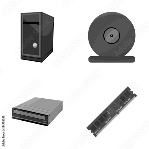 System unit, memory card and other equipment. Personal computer set collection icons in monochrome style vector symbol stock illustration web.