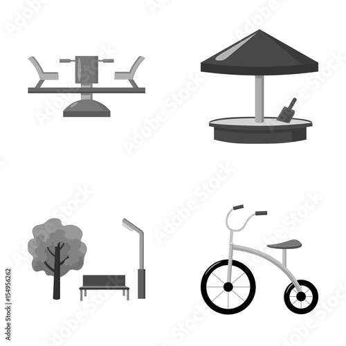 Carousel, sandbox, park, tricycle. Playground set collection icons in monochrome style vector symbol stock illustration web.