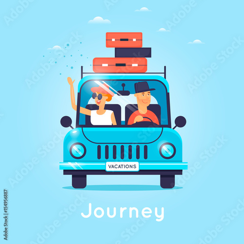 Travel by car. World Travel. Planning winter vacations. Tourism and vacation theme. Flat design vector illustration.