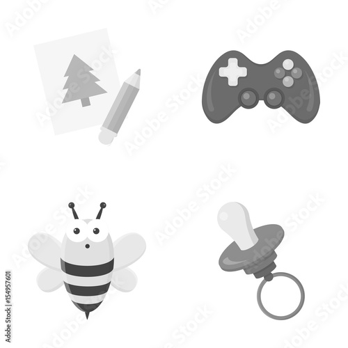 Picture, dzhostik, bee, nipple.Toys set collection icons in monochrome style vector symbol stock illustration web. photo