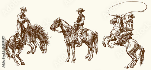 Cowboys. Hand drawn set.