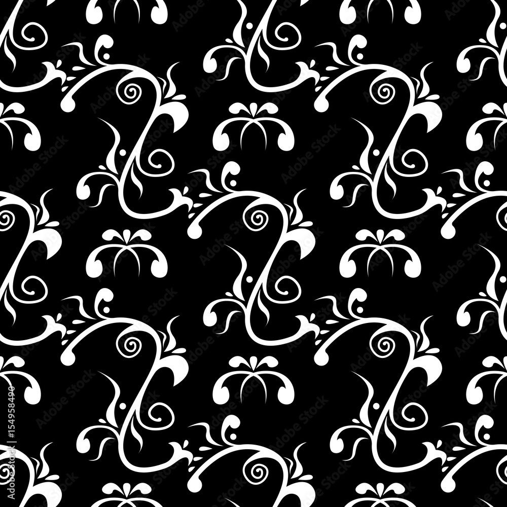 Black and white floral background. Seamless pattern Black and white floral background. Seamless pattern