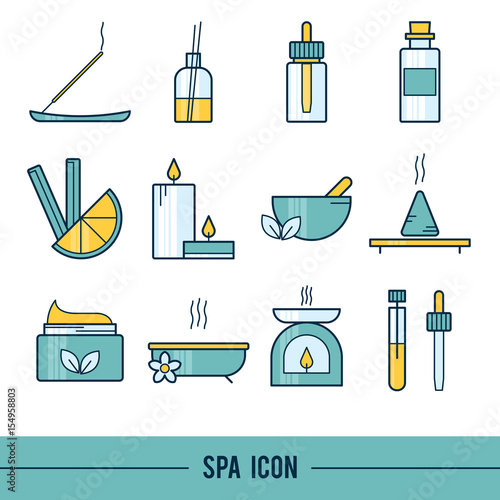 Vector line icons with aromatherapy symbols.