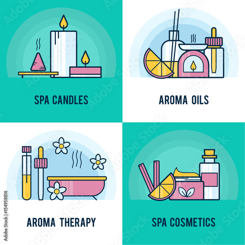 Vector horizontal composition with aromatherapy elements.