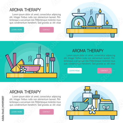 Vector horizontal composition with aromatherapy elements.