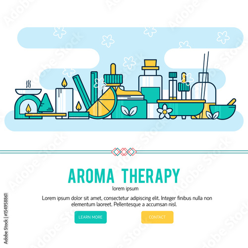 Vector composition with aromatherapy symbols. Modern template illustration.