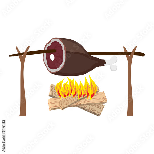 Grilled Ham on spit. Roasting meat. BBQ gammon