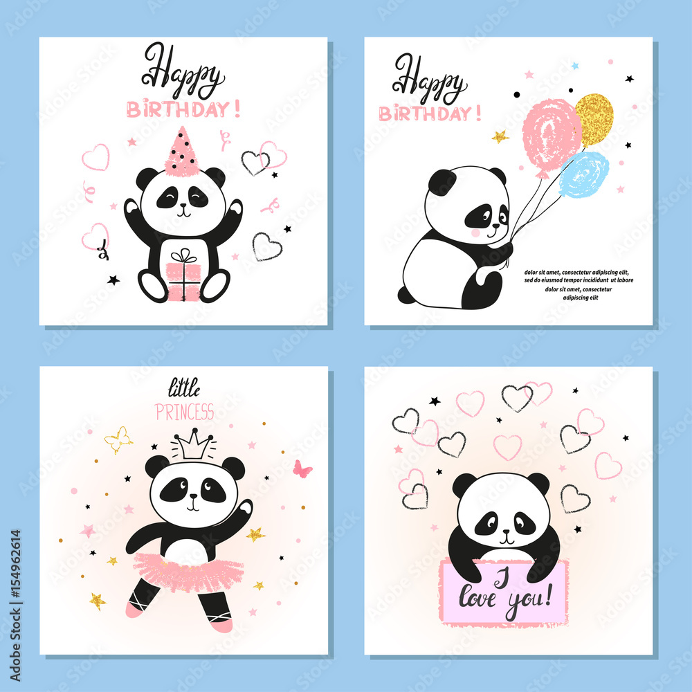 Set of Kawaii Panda Bear Illustrations