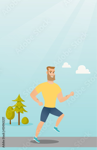 Young man running vector illustration.