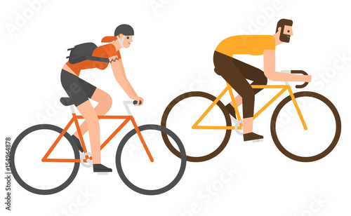 Flat design people riding bicycle