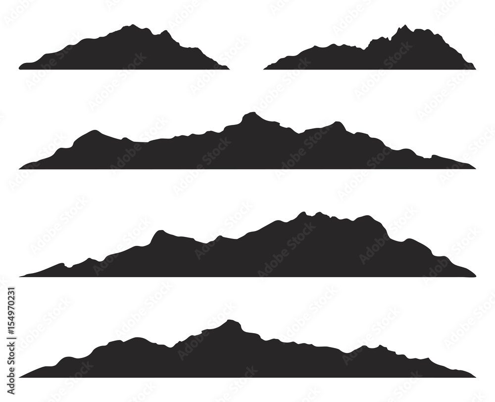 Naklejka Mountains silhouettes on the white background. Vector set of outdoor design elements.
