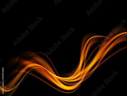 Abstract elegant art design template with orange dynamic bright wavy lines in  on black background. Vector illustration © Aksana